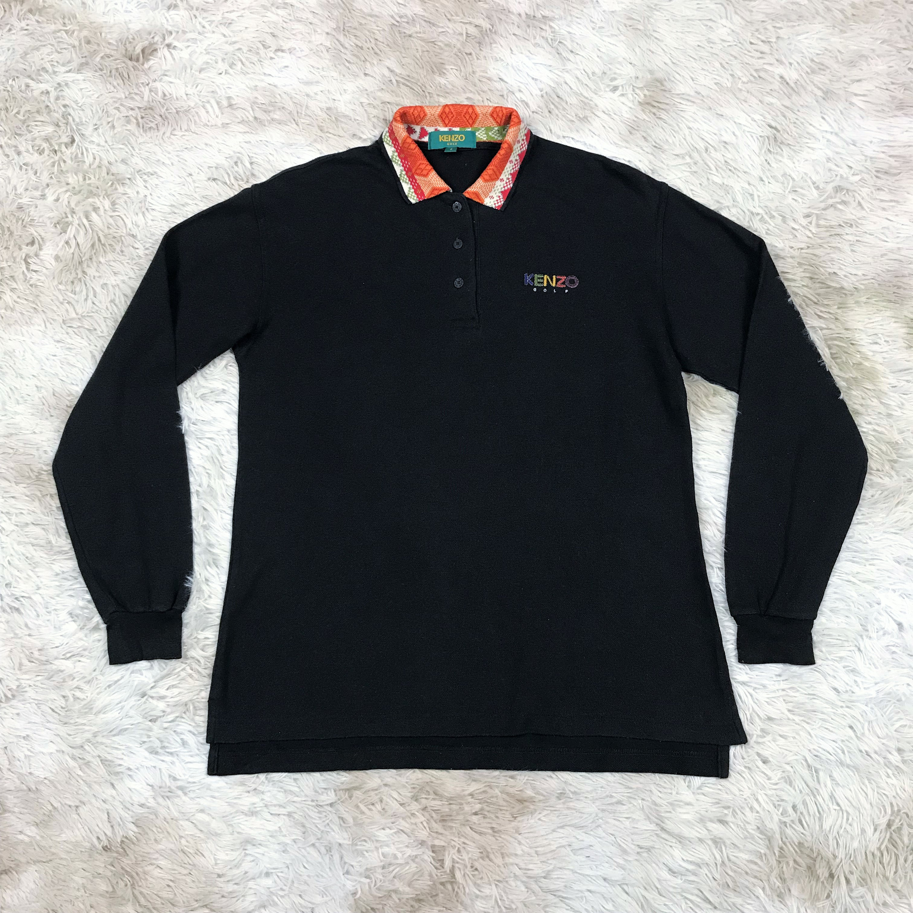 KENZO PARIS Black Long Sleeve Combed Cotton Polo Shirt Etsy