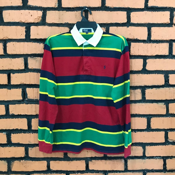 Polo Ralph Lauren Rugby Polo Shirt Stripe Red Blue Green Yellow Size 170 Men S