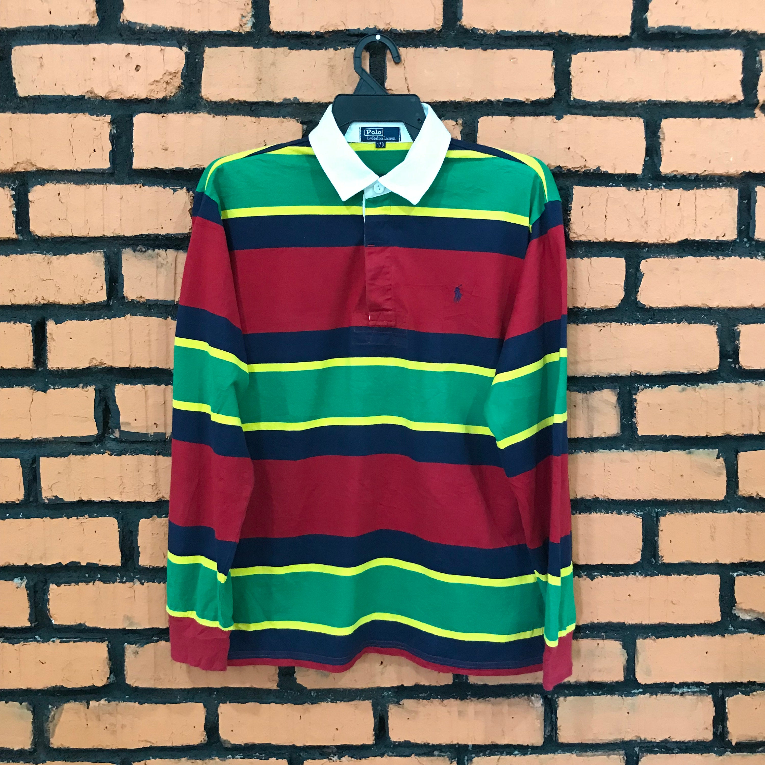 Polo Ralph Lauren Rugby Polo Shirt Stripe Red Blue Green