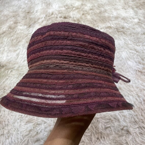 LANVIN Bucket Hat Silk Burgundy Stripe Floral Wom… - image 10