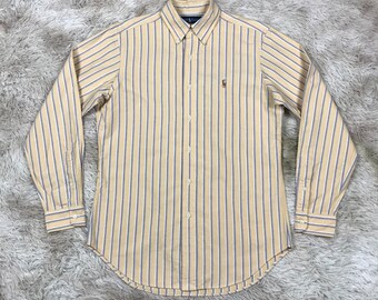 Vintage Polo Ralph Lauren Horizontal Stripe Shirt Yellow 90's Oversized S Classic Fit