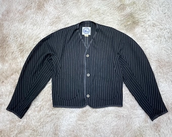 Vintage Mark Lawrence London 100% Wool Jacket Coat Insulation Navy Blue White Stripe One Size