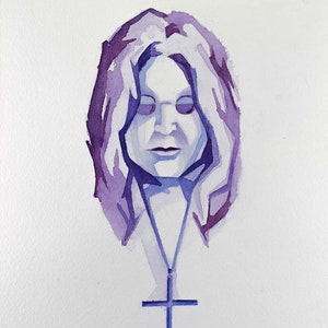Ozzy Osbourne portrait, original watercolor on paper, Black Sabbath, artwork, decoration, lorena martinez art