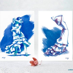 Pack de prints bailarina de flamenco, acuarela impresión de arte, música, postal, decoración, lorena martinez art