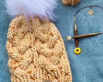 Luxe Chunky Knit Merino Wool Cabled Beanie