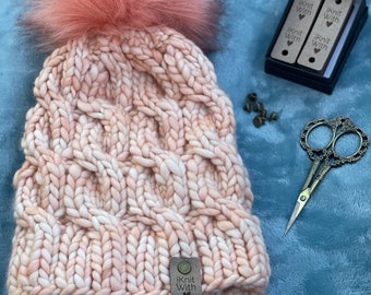 Luxe Chunky Knit Merino Wool Cabled Beanie
