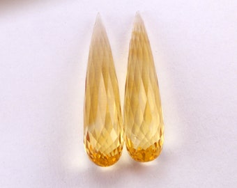 Natürliche Citrin Facettierte Seitliche Bohrung C2 (AA) Tropfen 9 x 43 mm 43.86ct 2 Stück Schlaufe Sauber kalibriert für Ohrringe Schmuck Goldener Citrin langer Tropfen