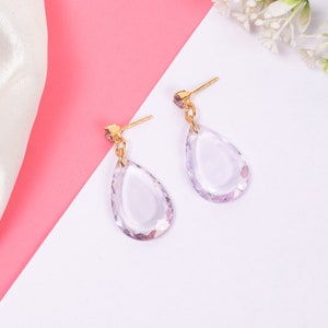 Pendientes de tableta de amatista rosa natural Rose De France Briolette en plata de ley 925 Stud lock joya púrpura regalo de joyería de San Valentín para ella