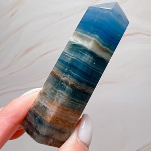 Blue Onyx Point | Lemurian Aquatine Calcite Tower | Blue Crystal Point #5