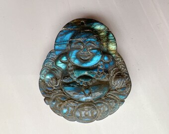 Labradorite Buddha Carving with Blue Flash | Labradorite Laughing Buddha | Crystal Happy Buddha | Gemstone Feng Shui Lucky Buddha #2