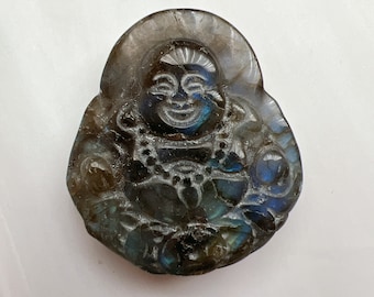 Labradorite Buddha Carving with Blue Flash | Labradorite Laughing Buddha | Crystal Happy Buddha | Gemstone Feng Shui Lucky Buddha #3