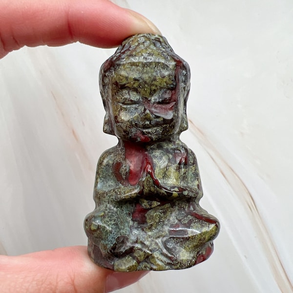 Happy Buddha With Dragon And Riches Figurine – Red & Gold Resin Statue