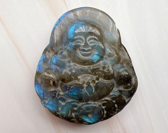 Labradorite Buddha Carving with Blue Flash | Labradorite Laughing Buddha | Crystal Happy Buddha | Gemstone Feng Shui Lucky Buddha #1