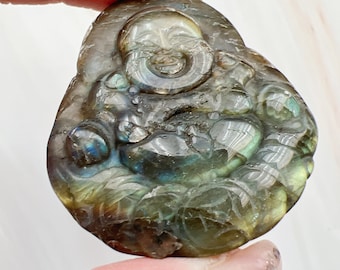 Labradorite Buddha Carving with Blue Flash | Labradorite Laughing Buddha | Crystal Happy Buddha | Gemstone Feng Shui Lucky Buddha #4