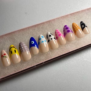 Fun art gel press on nails, gifts for her, luxury press on nails, glue on nails, birthday nails, premium nails, Pinterest nails