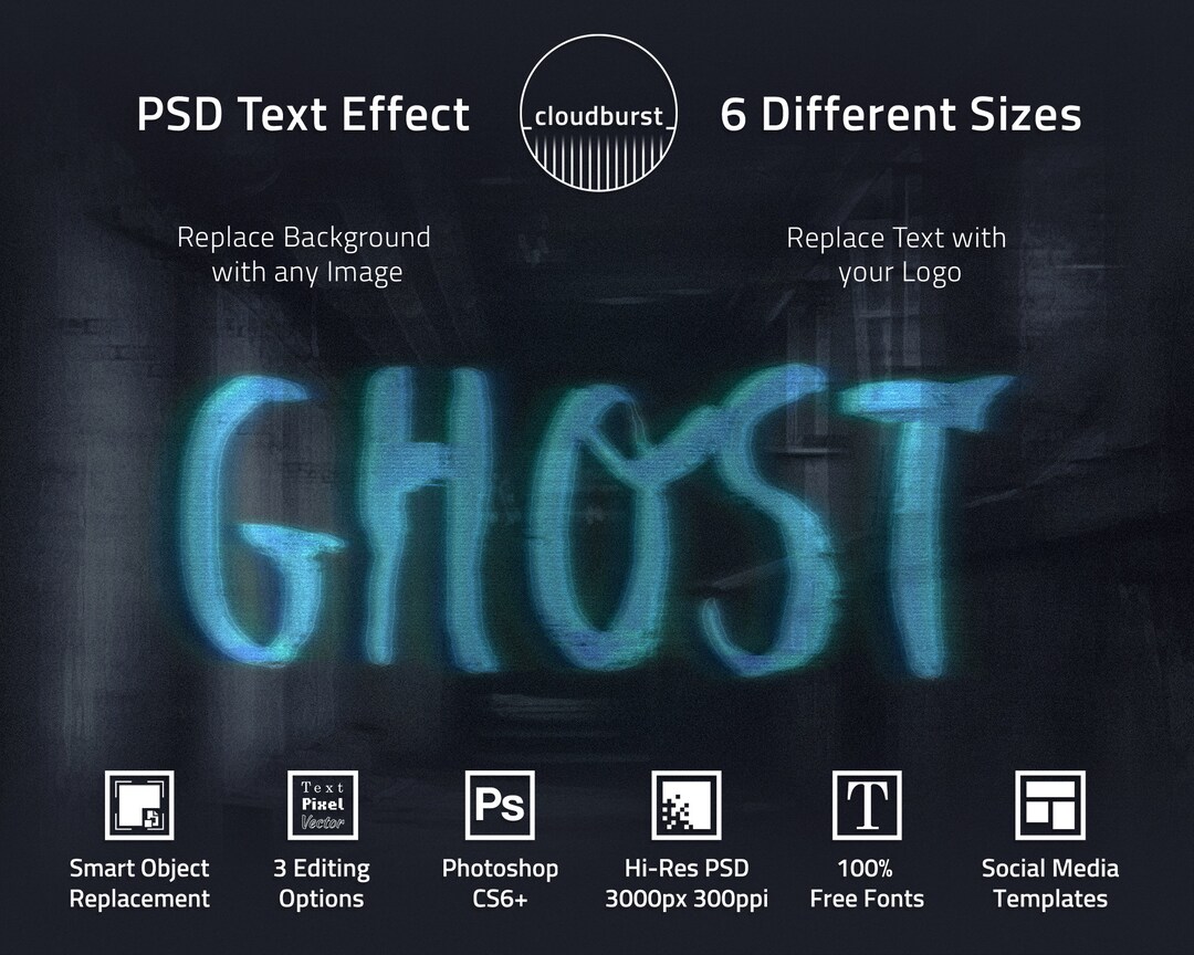 Ghost PSD Text Effect and Social Media Templates - Etsy