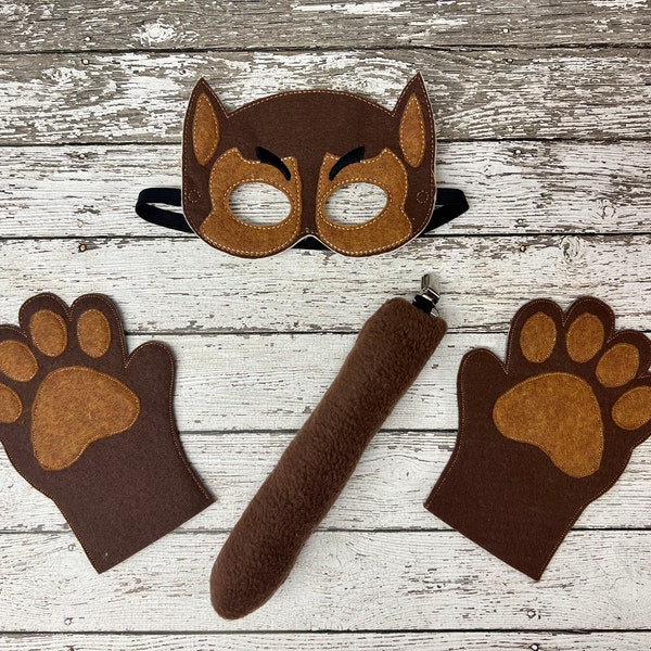 German Shepherd Dog Costume German Shepherd Dog Mask Dog Tail Dog Mitts Halloween Costume Dog Birthday Party Favor Puppy Clip on Tail