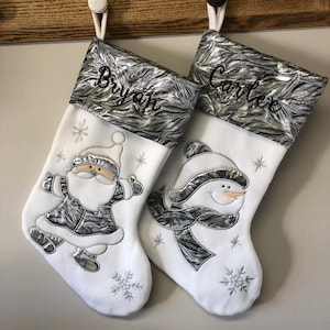 Personalized Christmas Stocking: Silver Embroidered Family Stockings