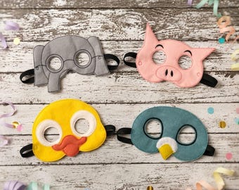 Felt Animal Mask, Embroidered Elephant, Pig, Duck, or Pigeon Styles for Children