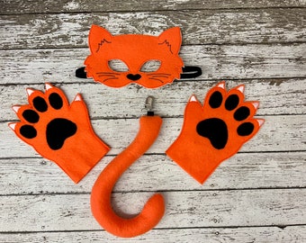 Kit De Disfraz De Gato Bandido Para Niños – 6 Piezas Con Capa, Sombrero Con Plumas, Máscaras Y Pintura Facial Naranja, Ideal Para El Día Del Libro