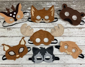 Woodland Animal Mask Felt Mask Kids Masks Kids Costumes Skunk Mask Owl Mask Deer Mask Wolf Mask Fox Mask Bear Mask Halloween Mask