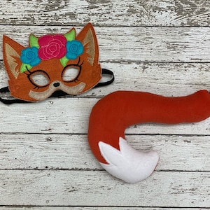 Girl Fox Mask Fox Tail Fox Costume Floral Felt Fox Mask Girly Fox Costume Fox Birthday Party Favor Fox Halloween Costume Pretend Play