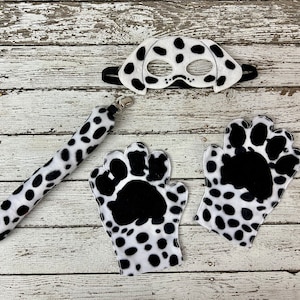 Disfraz de perro dálmata Máscara de dálmata Máscara de perro Cola de perro Manoplas para perro Disfraz de Halloween Patas de cachorro Recuerdo de fiesta de cumpleaños de perro Clip para cachorro en la cola