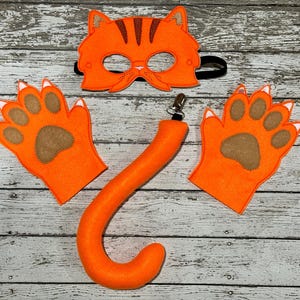 Handmade Ginger Cat Costume: Felt Mask, Mitts & Tail Set