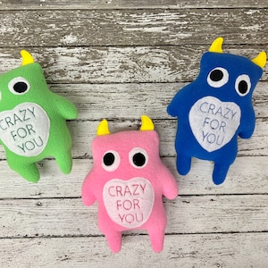 Embroidered Valentine Monster Plushie: Crazy For You Stuffed Animal