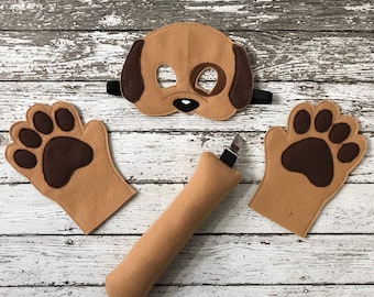 Felt Dog Costume Set: Mask, Tail & Mitts - Kids Halloween