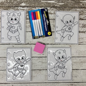 Super Hero Girls Reusable Coloring Pages Busy Book Quiet Book Dry Erase Coloring Book Superhero Girls Birthday Party Favor Coloring Gift