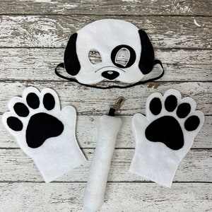 Adorable White and Black Dog Costume with Mask, Tail and Mitts for Kids - Perfect for Halloween