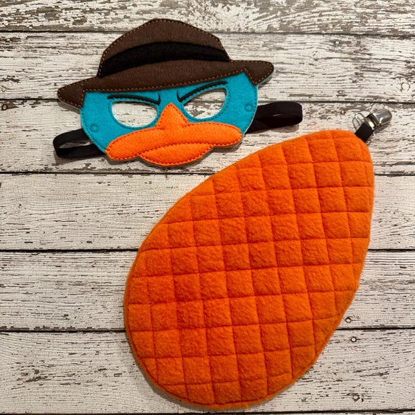 Handcrafted Child's Platypus Mask and Tail Set: Embroidered Felt Costume