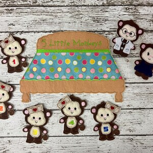 5 Little Monkeys Felt Finger Puppets Monkey Finger Puppets Animal Finger Puppets Storytime Finger Puppets Teacher Gift Counting Aide