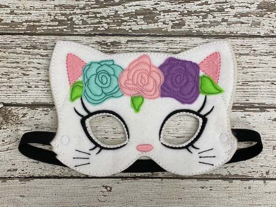 Cat Animal Mask Cat Costume Floral Kitty Mask Girly Cat Mask Girly Cat  Party Favor Halloween Costume Halloween Mask Cat Birthday Favor 