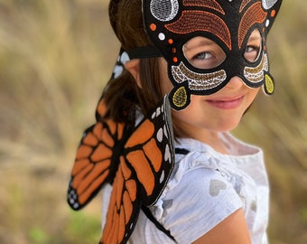 Embroidered Felt Monarch Butterfly Mask and Wings Costume