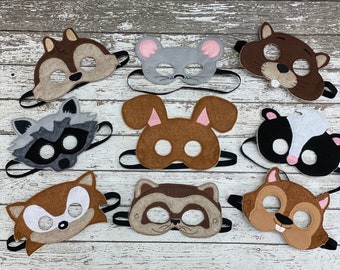 Woodland Animal Mask Felt Mask Kids Masks Kids Costume Skunk Mask Badger Mask Hedgehog Mask Raccoon Mask Beaver Mask Squirrel Mask Halloween