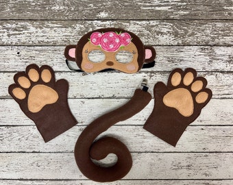 Handmade Monkey Costume and Mask - Eco-Friendly Felt Animal Dress-Up Set for Kids