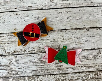 Christmas Felt Hair Bow: Santa or Tree Hair Clip