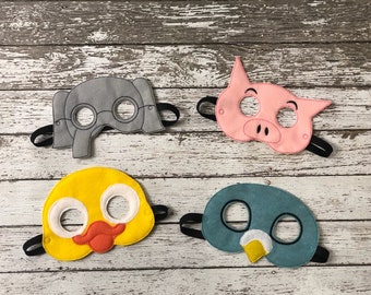 Embroidered Felt Animal Masks: Elephant, Pig, Duck, Pigeon