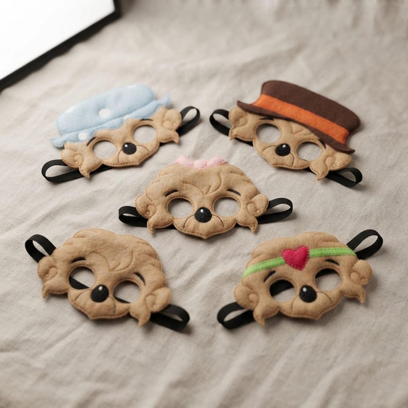 Bear Family Felt Children's Masks: Embroidered Storybook Costume Masks shown in an AI-generated listing photo