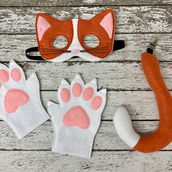 Calico Cat Costume Cat Mask Cat mittens Cat Tail Kitten Mask Kitten Costume Kitty tail Calico cat Halloween Costume Cat Halloween mask