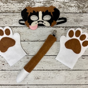 Handcrafted Saint Bernard Dog Costume - Halloween Mask, Mitts and Tail Set