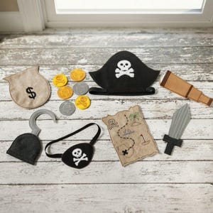 Child's Pirate Dress Up Felt Play Set, Embroidered Hat And Eye Patch