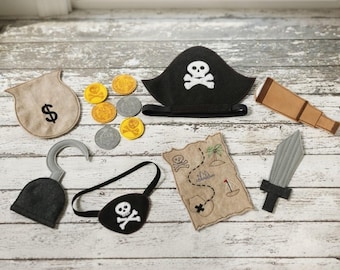 Child's Pirate Dress Up Felt Play Set, Embroidered Hat And Eye Patch