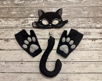 Black Cat Costume, Felt Animal Dress-up Set With Mask, Mitts and