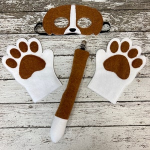 Handcrafted Beagle Dog Costume - Halloween Mask, Mitts and Tail Set