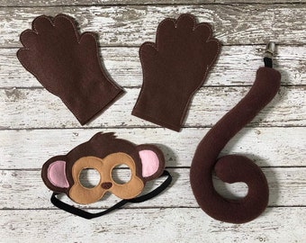 Handmade Monkey Costume and Mask - Eco-Friendly Felt Animal Dress-Up Set for Kids