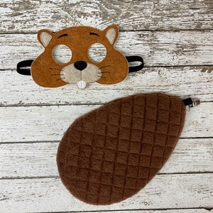 Beaver Mask Beaver Tail Beaver Costume Woodland Animal Mask Felt Mask Kids Masks Gopher Mask Halloween Mask Halloween Costume Party Favor Mask and Tail