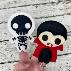 Spooky Halloween Finger Puppets - Dracula & Skeleton - Handcrafted Story Time Prop